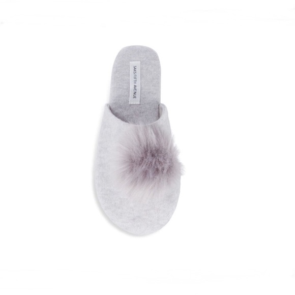 Saks Fifth Avenue Cashmere Slippers Pom-Pom - Picture 2 of 7